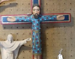 Jesus Christ happy in wood handmade hand painted middle age 35cm x 28 cm