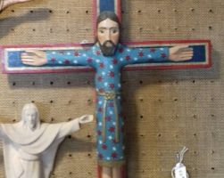 Jesus Christ happy in wood handmade hand painted middle age 35cm x 28 cm